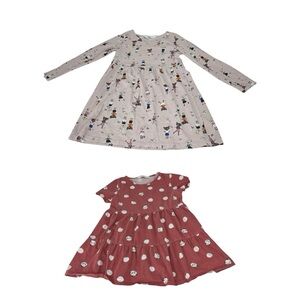 H&M Cotton Jersey cat print Dress lot of 2 Light pink and red Kids US 6X-7